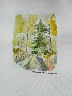 Shenandoah Fall Watercolor Tree Art - Green and Yellow
